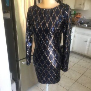 Dress the Population Lola Blue with gold